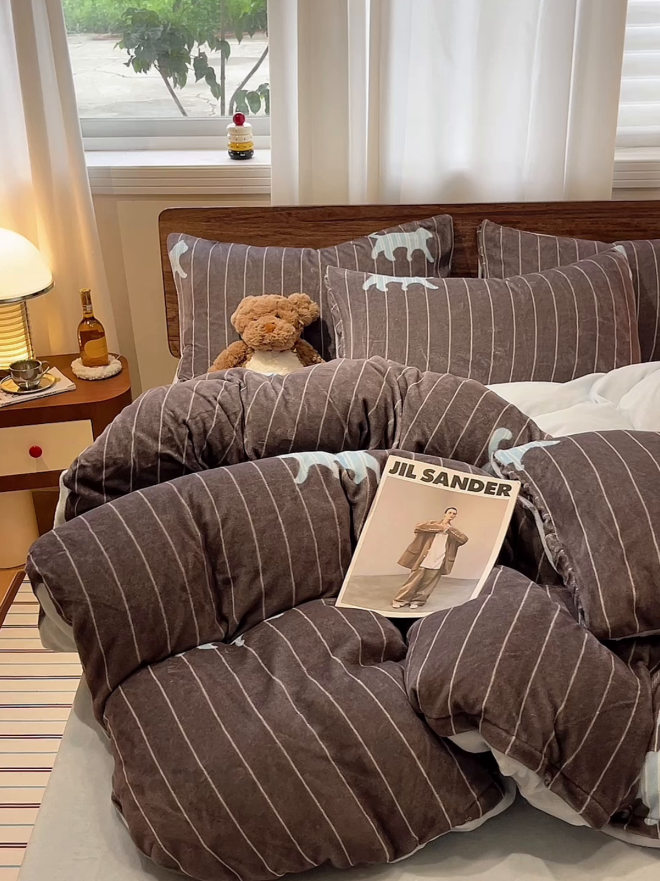 91家纺网 家纺一手货源 找家纺 桃子家居 2025新款A类ins简约奢尚渐变复古格子加厚牛奶绒四件套 绒-奢尚派