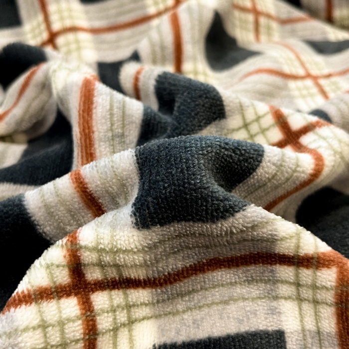 91家纺网 家纺一手货源 找家纺 桃子家居 2025新款A类ins简约奢尚渐变复古格子加厚牛奶绒四件套 绒-苏格蓝棕