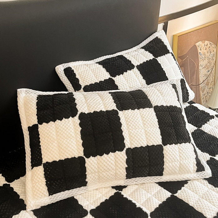 91家纺网 家纺一手货源 找家纺 欧邦 2025新款加厚菠萝格豆豆绒夹棉床笠 床笠单件 菠萝格-黑白