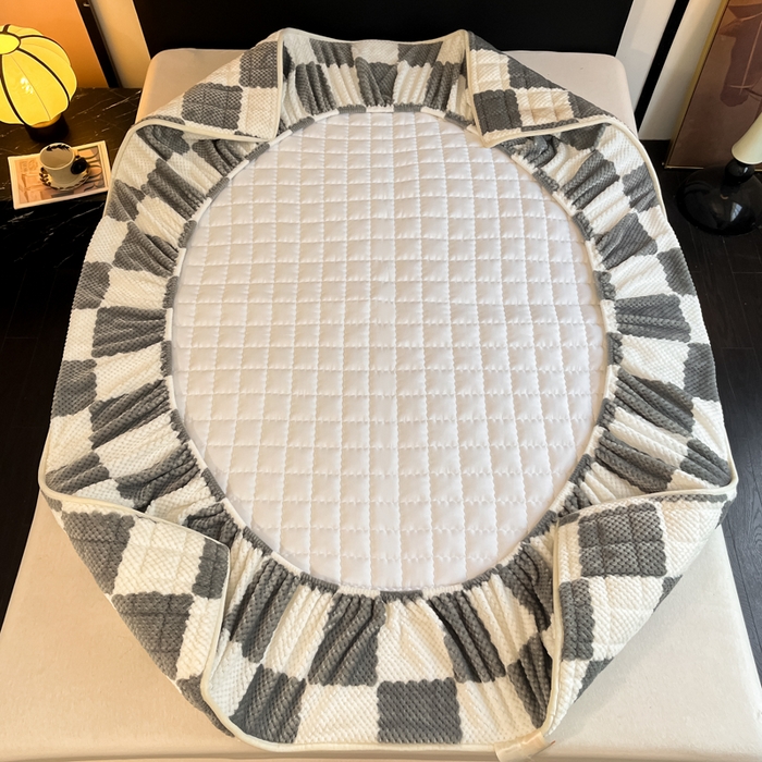 91家纺网 家纺一手货源 找家纺 欧邦 2025新款加厚菠萝格豆豆绒夹棉床笠 床笠单件 菠萝格-灰色