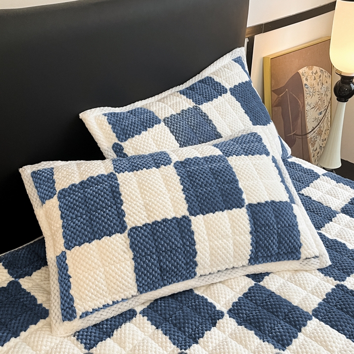 91家纺网 家纺一手货源 找家纺 欧邦 2025新款加厚菠萝格豆豆绒夹棉床笠 床笠单件 菠萝格-蓝色