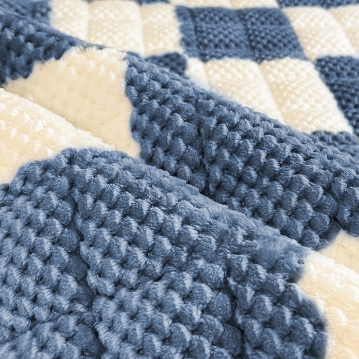 91家纺网 家纺一手货源 找家纺 欧邦 2025新款加厚菠萝格豆豆绒夹棉床笠 床笠单件 菠萝格-蓝色