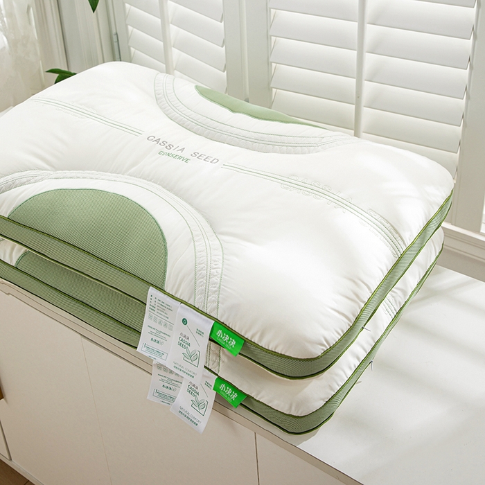 91家纺网 家纺一手货源 找家纺 （总）仁宇枕业 2025新款新品 全棉贡缎绿色决明子枕头枕芯