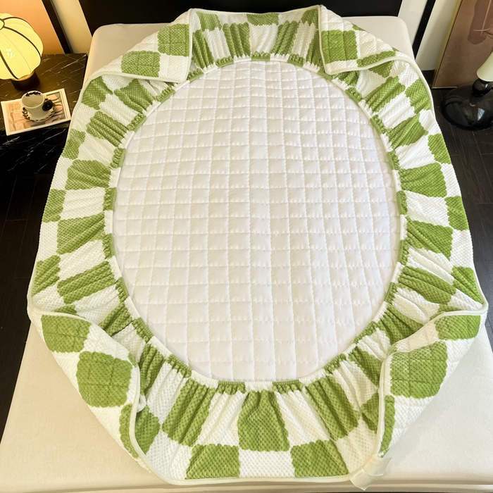 91家纺网 家纺一手货源 找家纺 欧邦 2025新款加厚菠萝格豆豆绒夹棉床笠 床笠单件 菠萝格-绿色