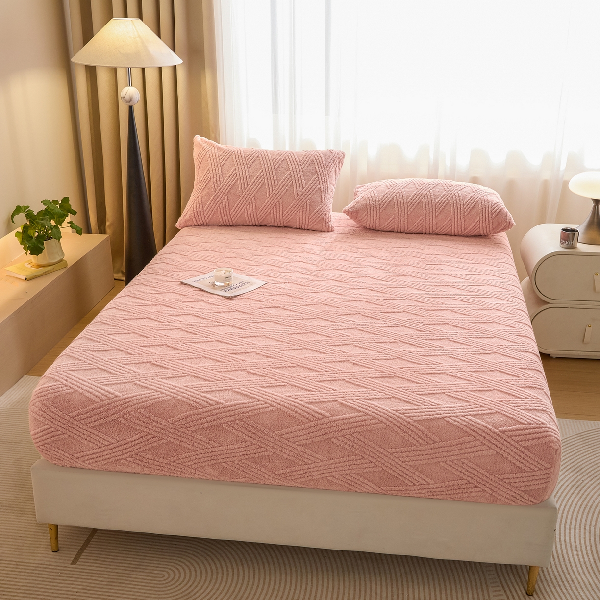 91家纺网 家纺一手货源 找家纺 （总）欧邦 2025新款跨境提花塔芙绒单床笠 床笠单件-素简系列