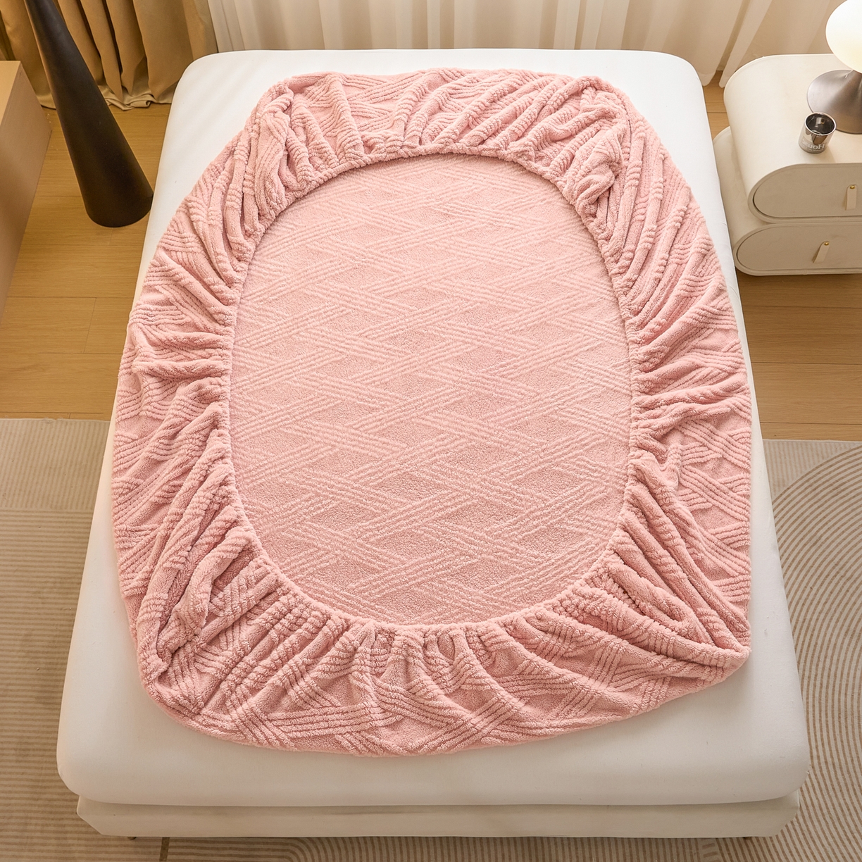 91家纺网 家纺一手货源 找家纺 （总）欧邦 2025新款跨境提花塔芙绒单床笠 床笠单件-素简系列