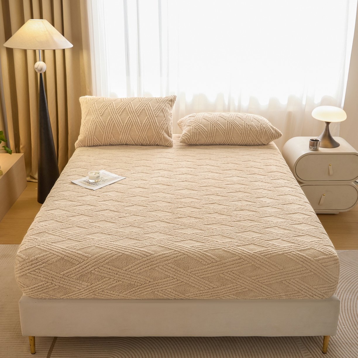 91家纺网 家纺一手货源 找家纺 欧邦 2025新款跨境提花塔芙绒单床笠 床笠单件-素简系列 素简-卡其