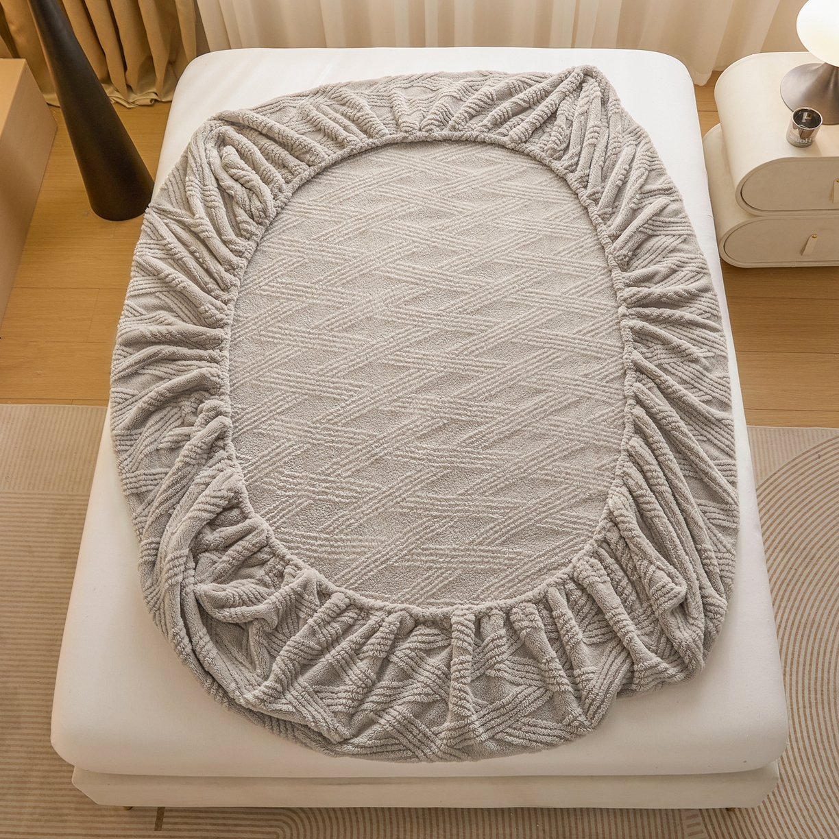 91家纺网 家纺一手货源 找家纺 欧邦 2025新款跨境提花塔芙绒单床笠 床笠单件-素简系列 素简-浅灰