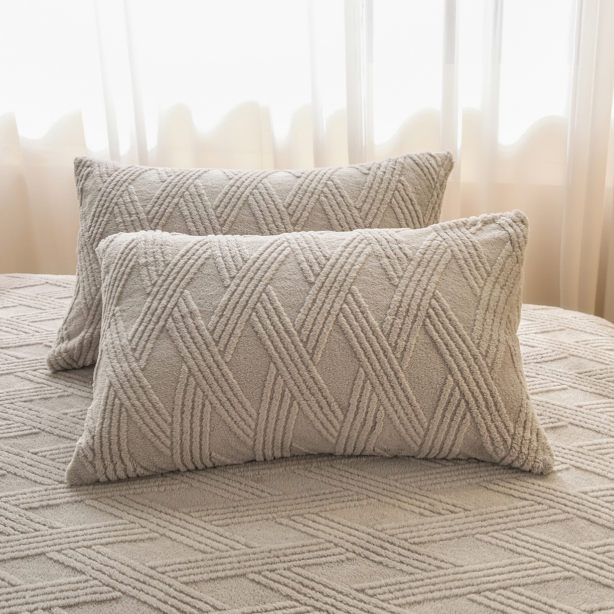 91家纺网 家纺一手货源 找家纺 欧邦 2025新款跨境提花塔芙绒单床笠 床笠单件-素简系列 素简-浅灰