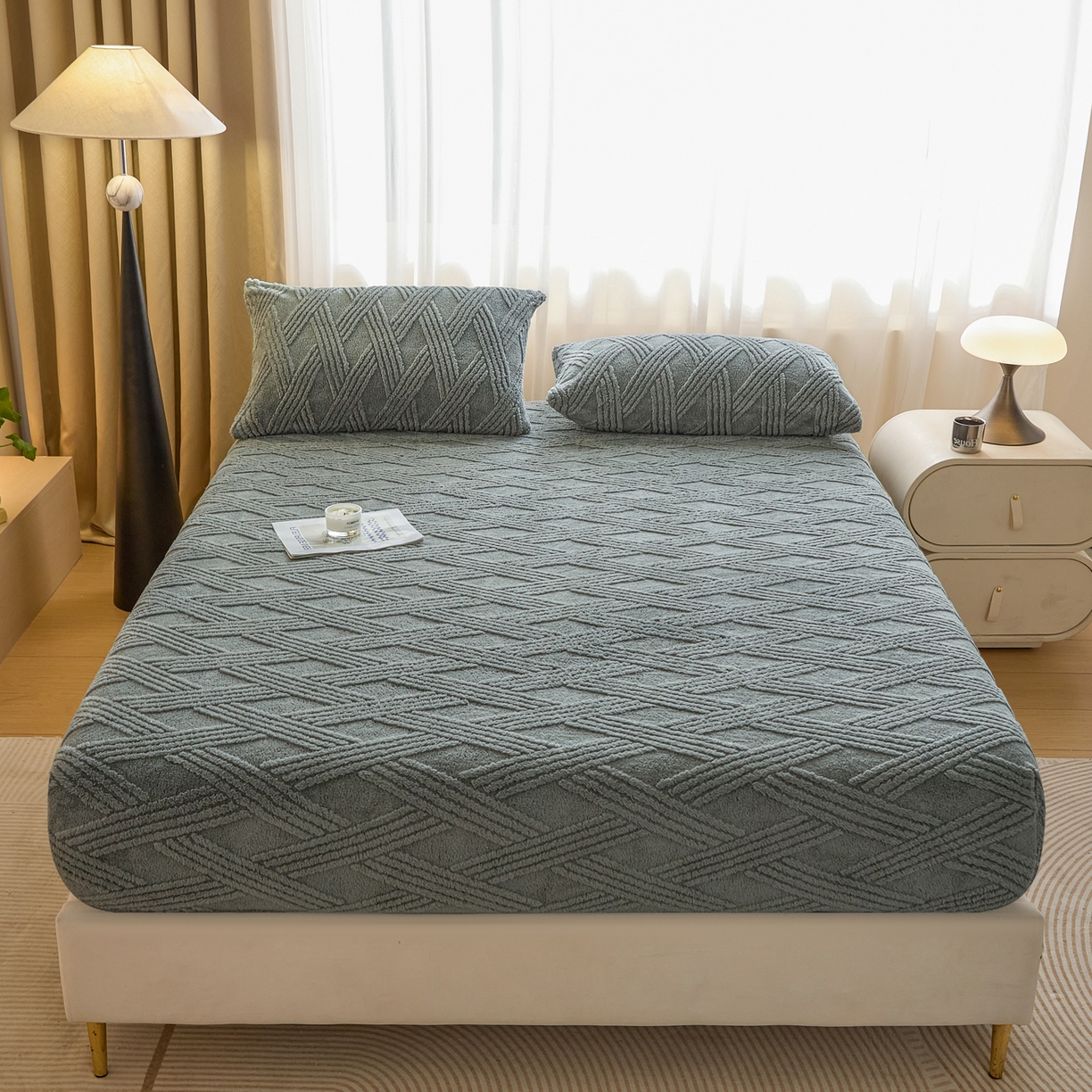 91家纺网 家纺一手货源 找家纺 欧邦 2025新款跨境提花塔芙绒单床笠 床笠单件-素简系列 素简-深灰