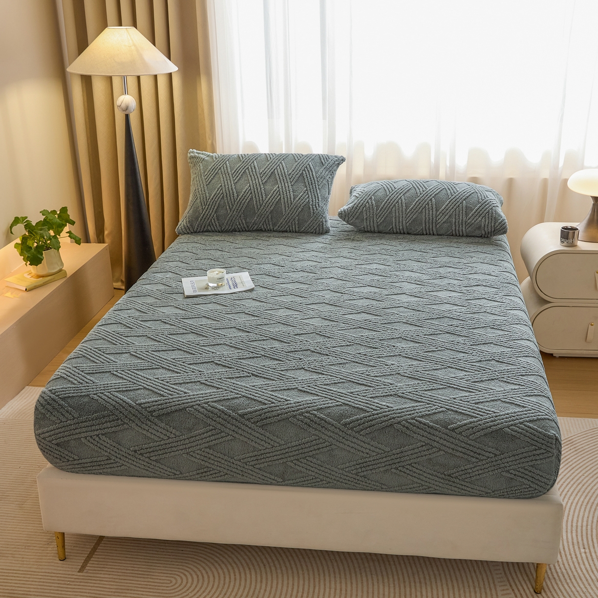 91家纺网 家纺一手货源 找家纺 欧邦 2025新款跨境提花塔芙绒单床笠 床笠单件-素简系列 素简-深灰