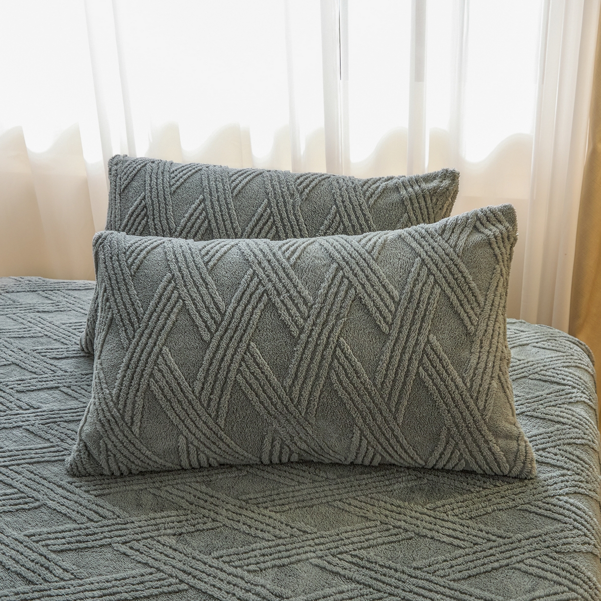 91家纺网 家纺一手货源 找家纺 欧邦 2025新款跨境提花塔芙绒单床笠 床笠单件-素简系列 素简-深灰