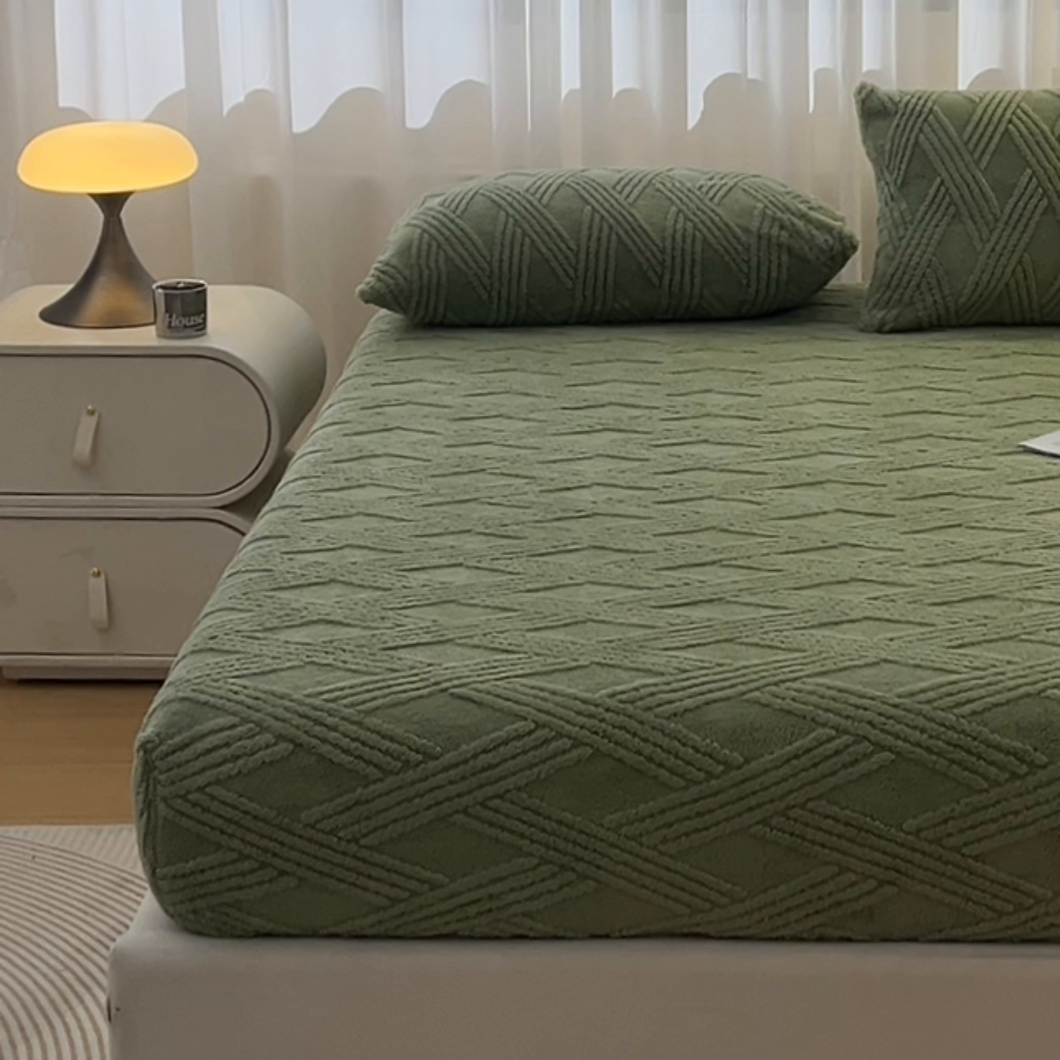 91家纺网 家纺一手货源 找家纺 欧邦 2025新款跨境提花塔芙绒单床笠 床笠单件-素简系列 素简-雅绿