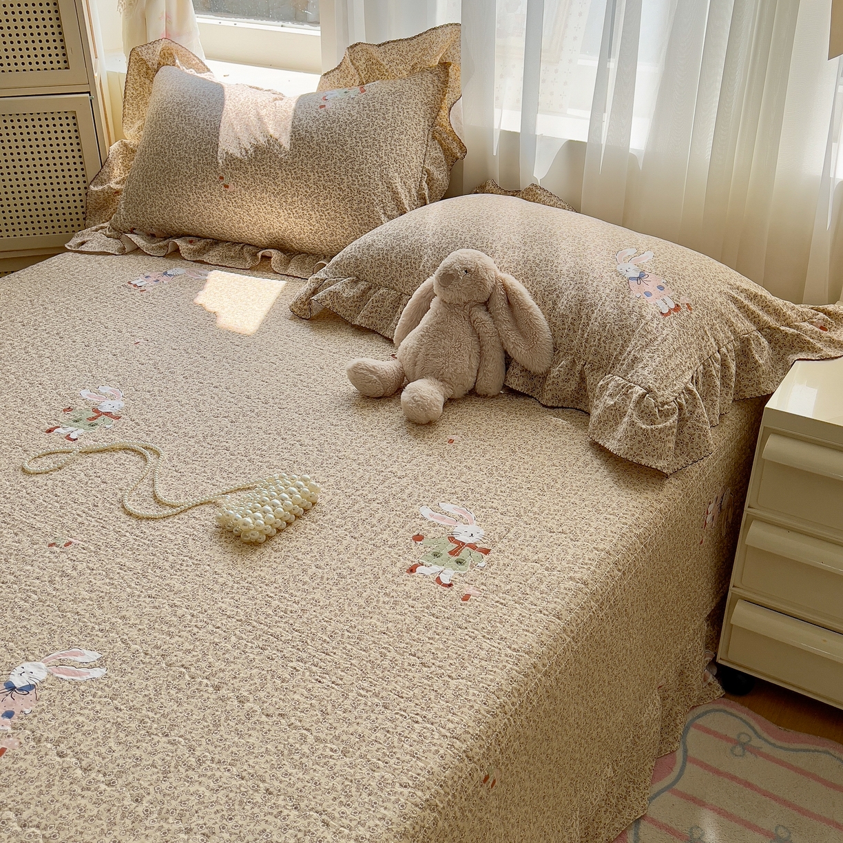 91家纺网 家纺一手货源 找家纺 欧尚 2025新款云柔棉床盖四件套 兔兔熊