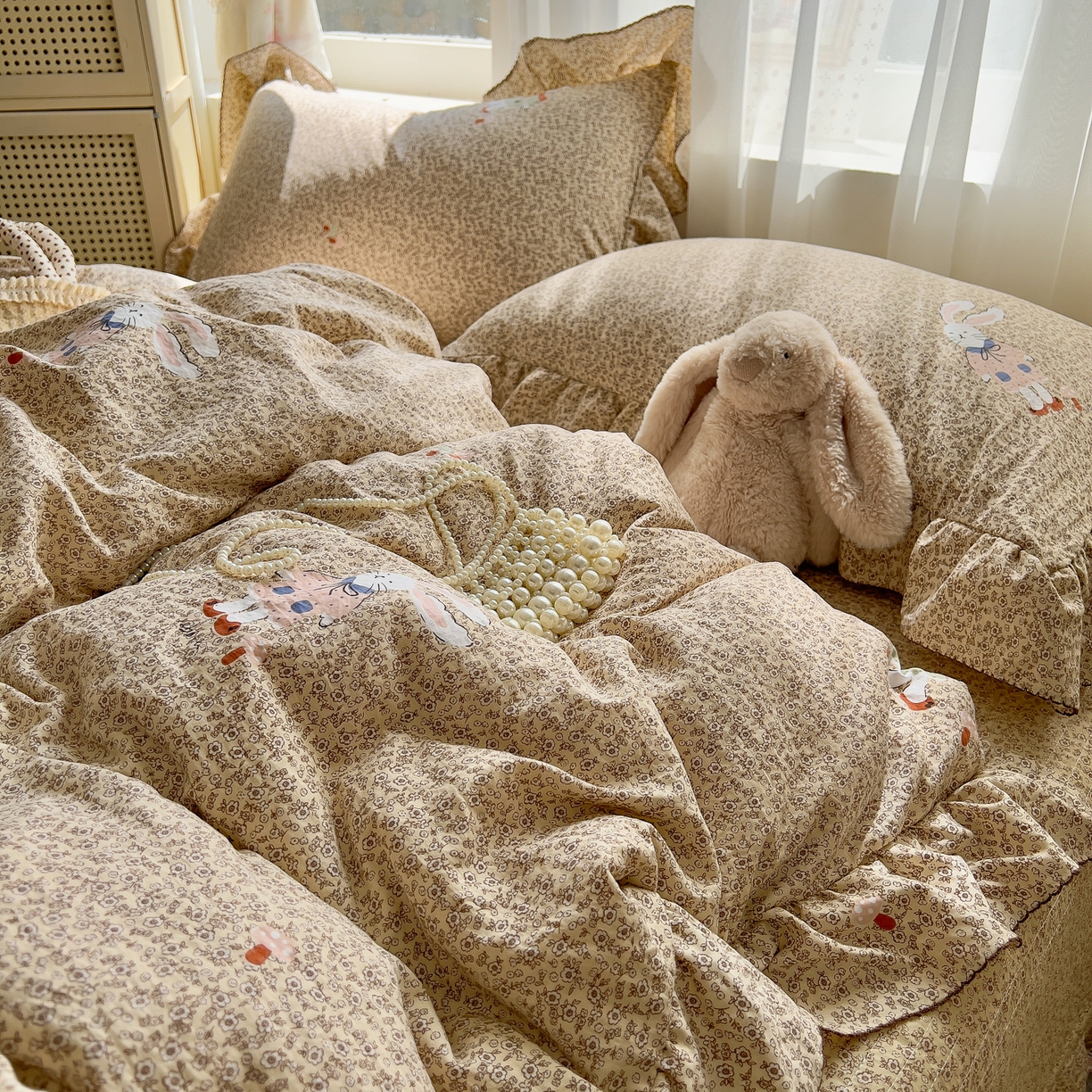 91家纺网 家纺一手货源 找家纺 欧尚 2025新款云柔棉床盖四件套 兔兔熊