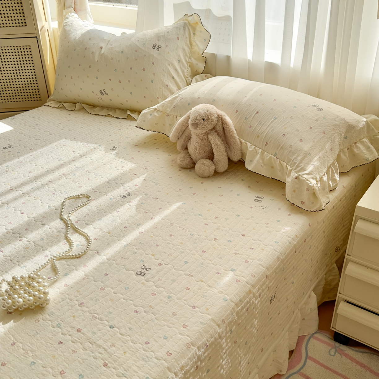 91家纺网 家纺一手货源 找家纺 欧尚 2025新款云柔棉床盖四件套 小心心