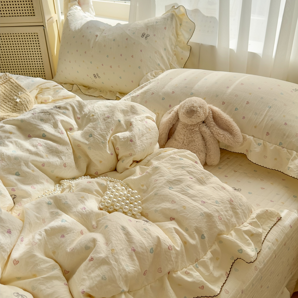91家纺网 家纺一手货源 找家纺 欧尚 2025新款云柔棉床盖四件套 小心心