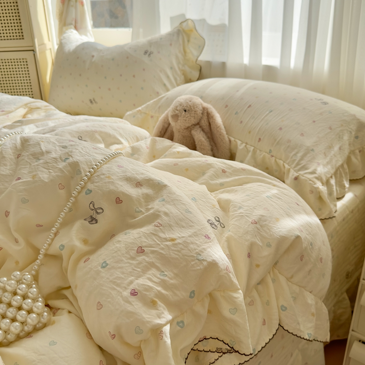 91家纺网 家纺一手货源 找家纺 欧尚 2025新款云柔棉床盖四件套 小心心