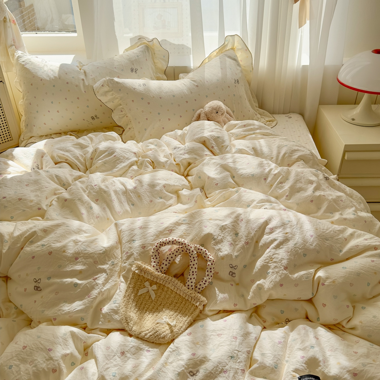 91家纺网 家纺一手货源 找家纺 欧尚 2025新款云柔棉床盖四件套 小心心