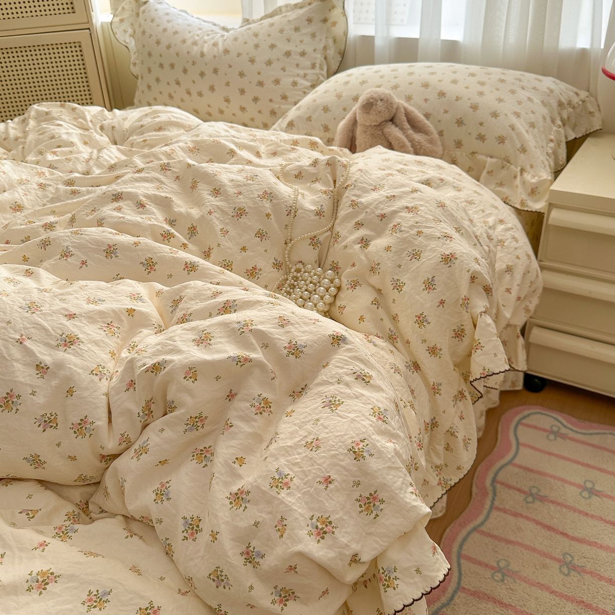 91家纺网 家纺一手货源 找家纺 欧尚 2025新款云柔棉床盖四件套 春芽