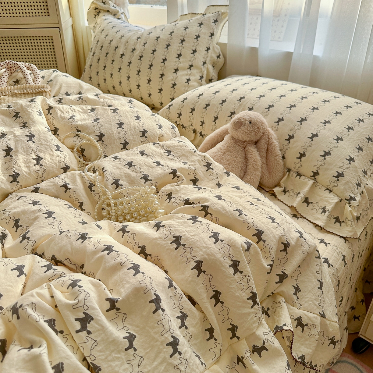 91家纺网 家纺一手货源 找家纺 欧尚 2025新款云柔棉床盖四件套 木马