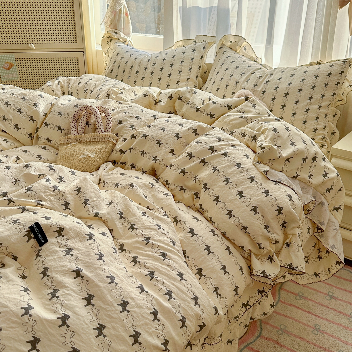 91家纺网 家纺一手货源 找家纺 欧尚 2025新款云柔棉床盖四件套 木马