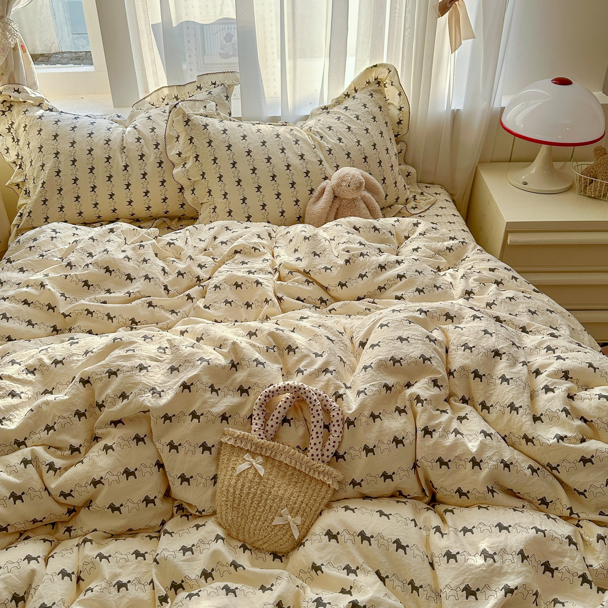 91家纺网 家纺一手货源 找家纺 欧尚 2025新款云柔棉床盖四件套 木马