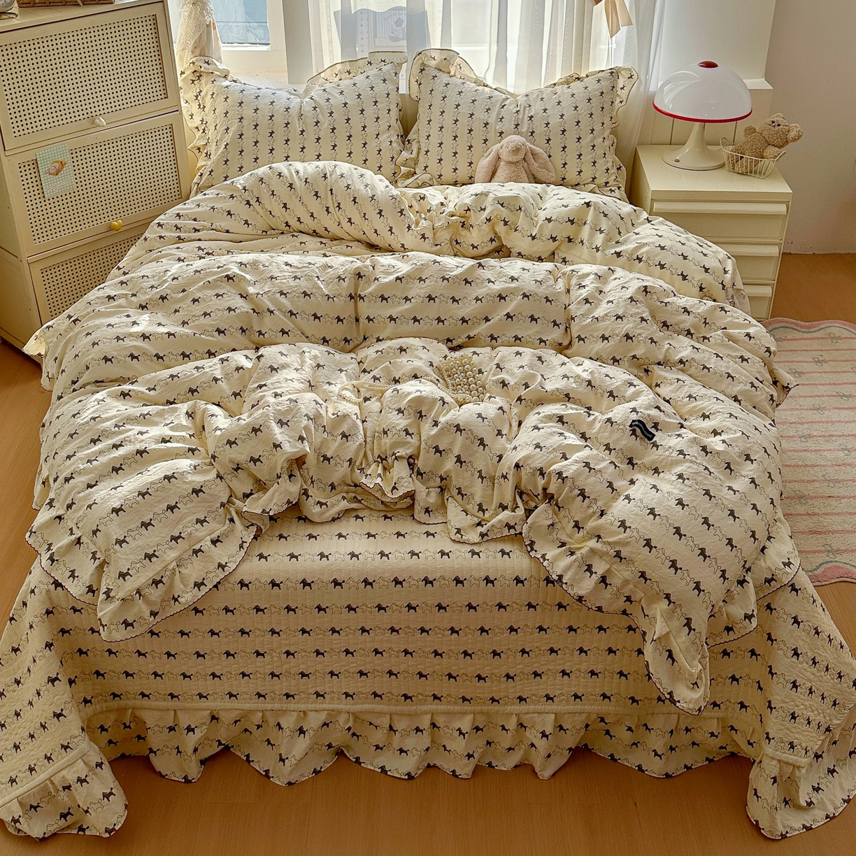 91家纺网 家纺一手货源 找家纺 欧尚 2025新款云柔棉床盖四件套 木马