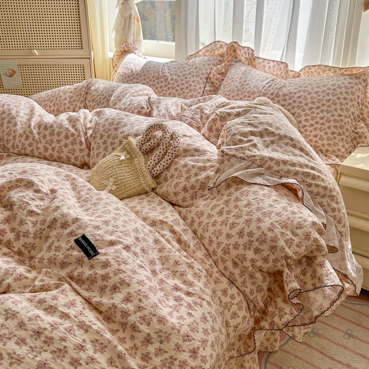 91家纺网 家纺一手货源 找家纺 欧尚 2025新款云柔棉床盖四件套 桃夭夭
