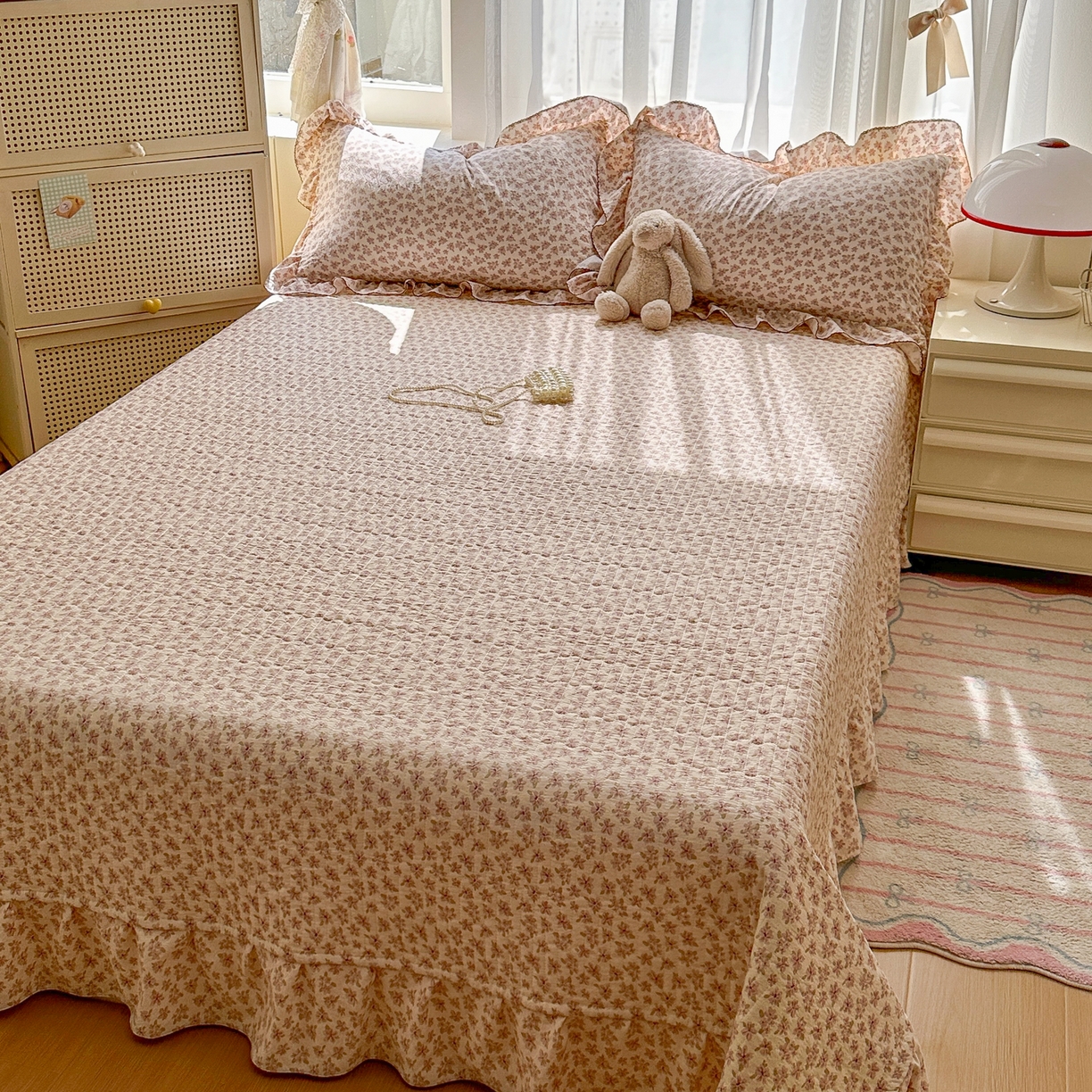 91家纺网 家纺一手货源 找家纺 欧尚 2025新款云柔棉床盖四件套 桃夭夭