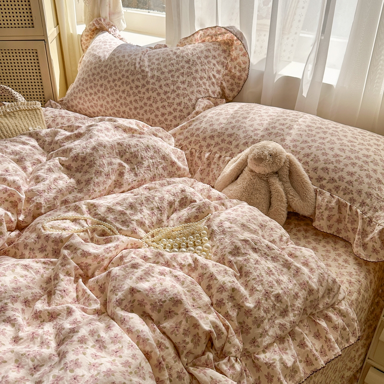 91家纺网 家纺一手货源 找家纺 欧尚 2025新款云柔棉床盖四件套 桃夭夭