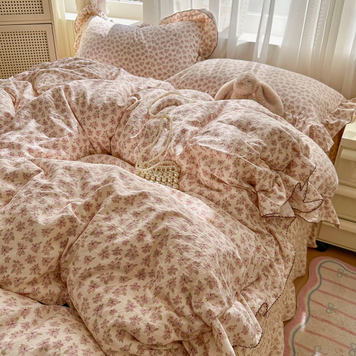 91家纺网 家纺一手货源 找家纺 欧尚 2025新款云柔棉床盖四件套 桃夭夭