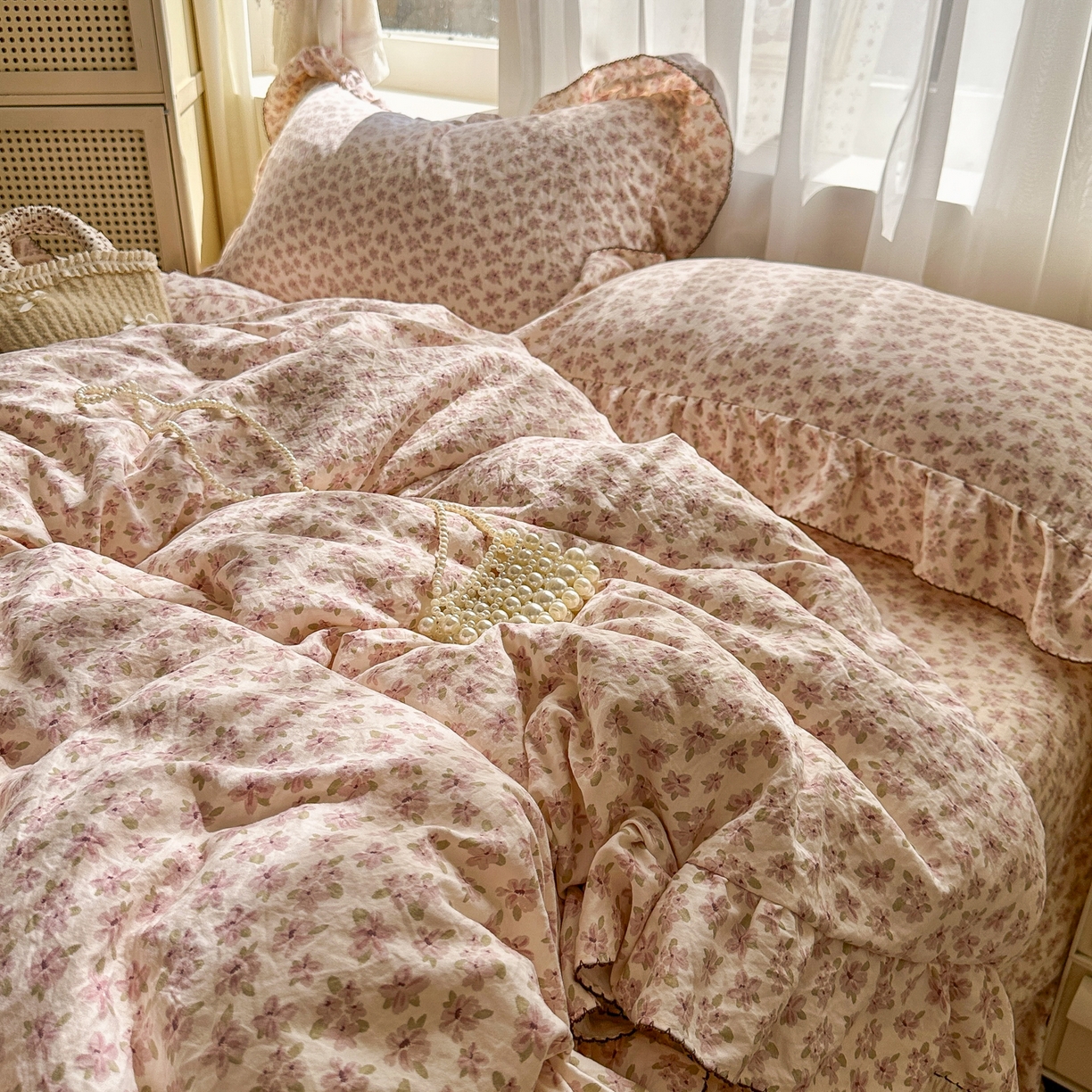 91家纺网 家纺一手货源 找家纺 欧尚 2025新款云柔棉床盖四件套 桃夭夭