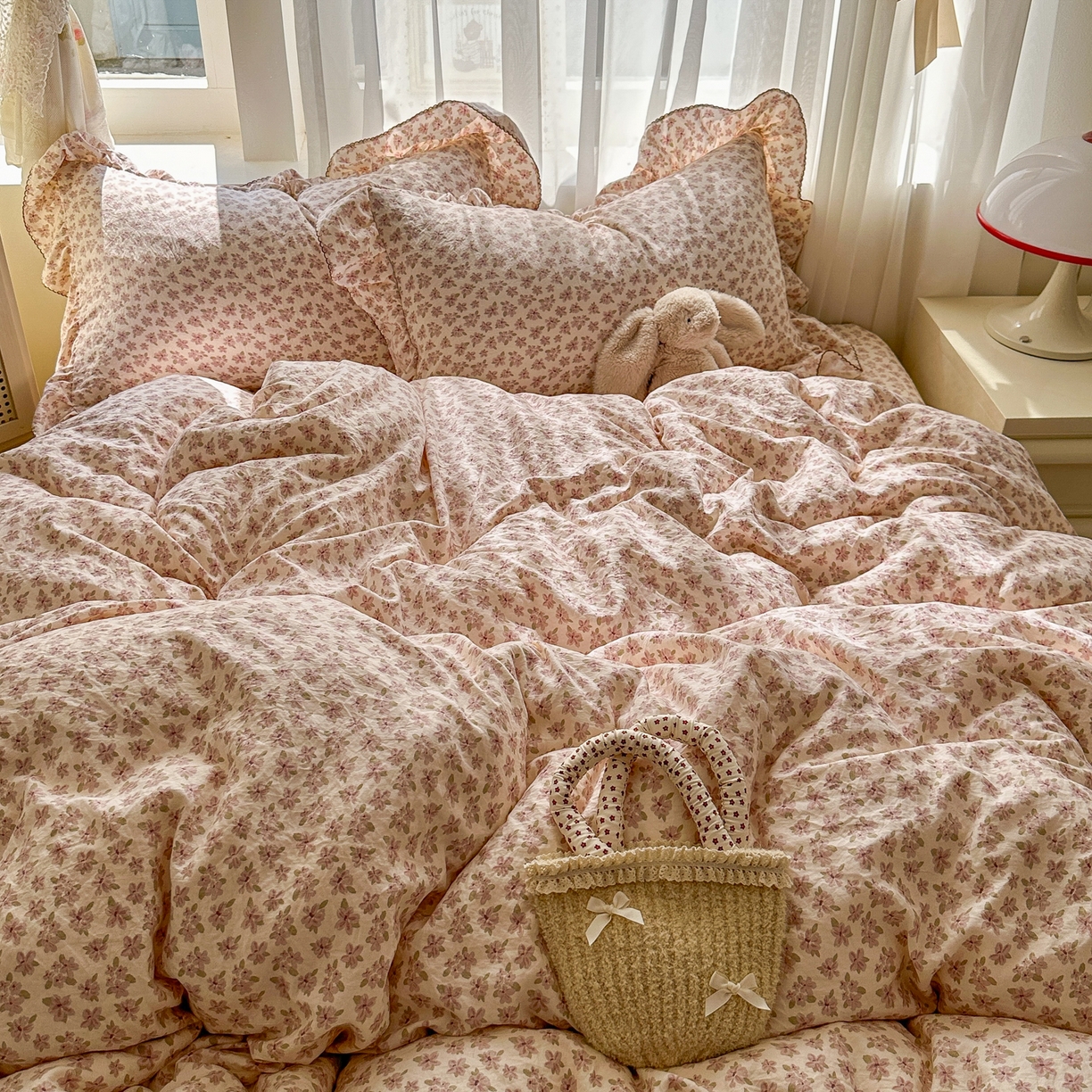 91家纺网 家纺一手货源 找家纺 欧尚 2025新款云柔棉床盖四件套 桃夭夭