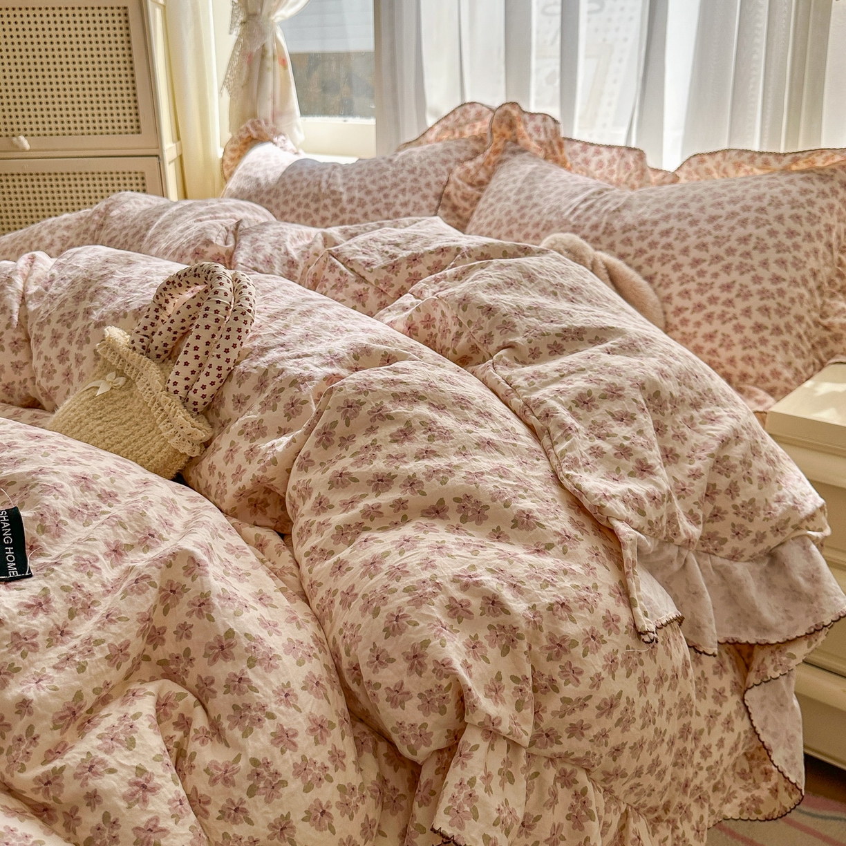 91家纺网 家纺一手货源 找家纺 欧尚 2025新款云柔棉床盖四件套 桃夭夭