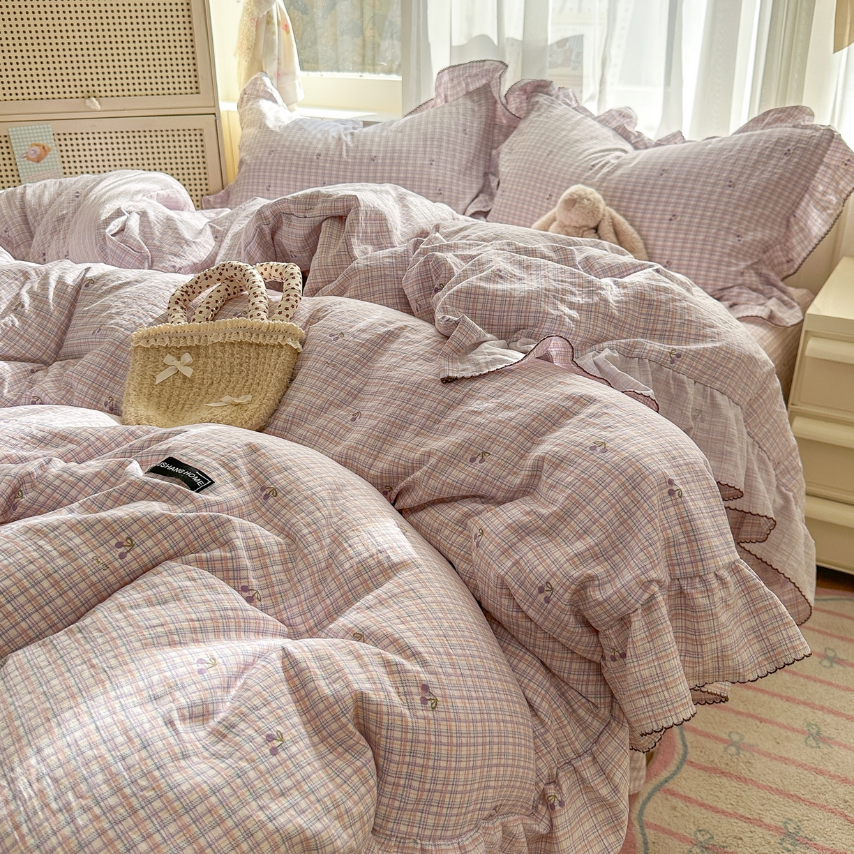 91家纺网 家纺一手货源 找家纺 欧尚 2025新款云柔棉床盖四件套 樱桃酱