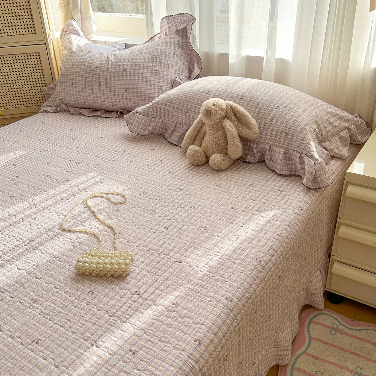 91家纺网 家纺一手货源 找家纺 欧尚 2025新款云柔棉床盖四件套 樱桃酱