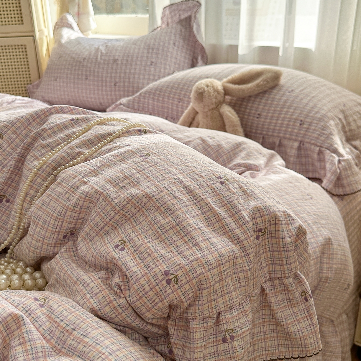 91家纺网 家纺一手货源 找家纺 欧尚 2025新款云柔棉床盖四件套 樱桃酱