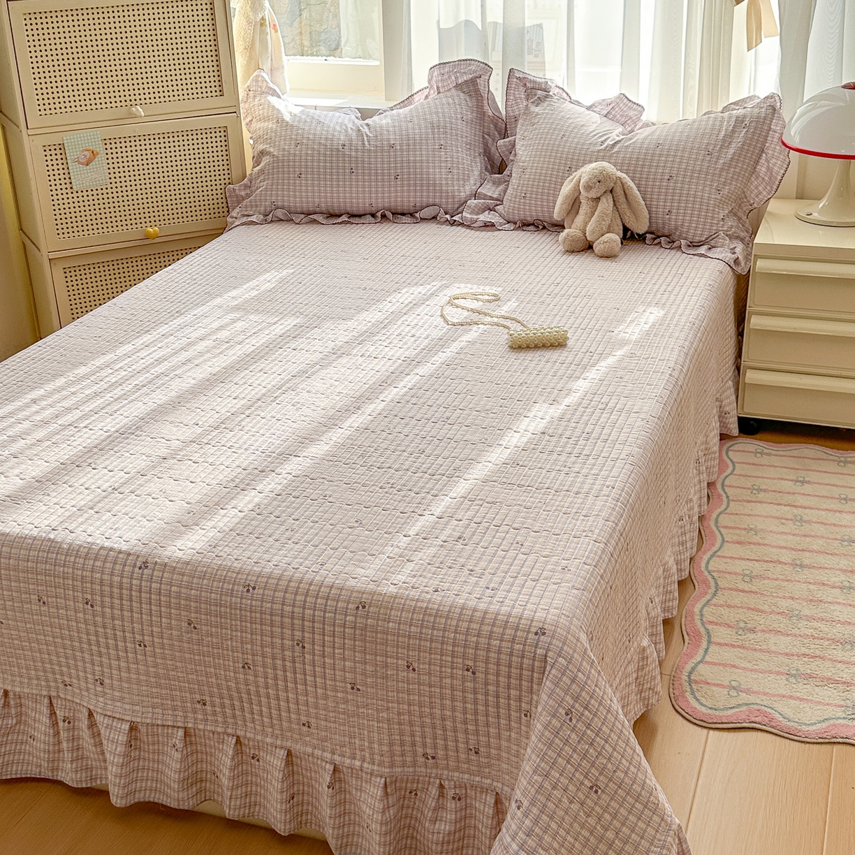 91家纺网 家纺一手货源 找家纺 欧尚 2025新款云柔棉床盖四件套 樱桃酱