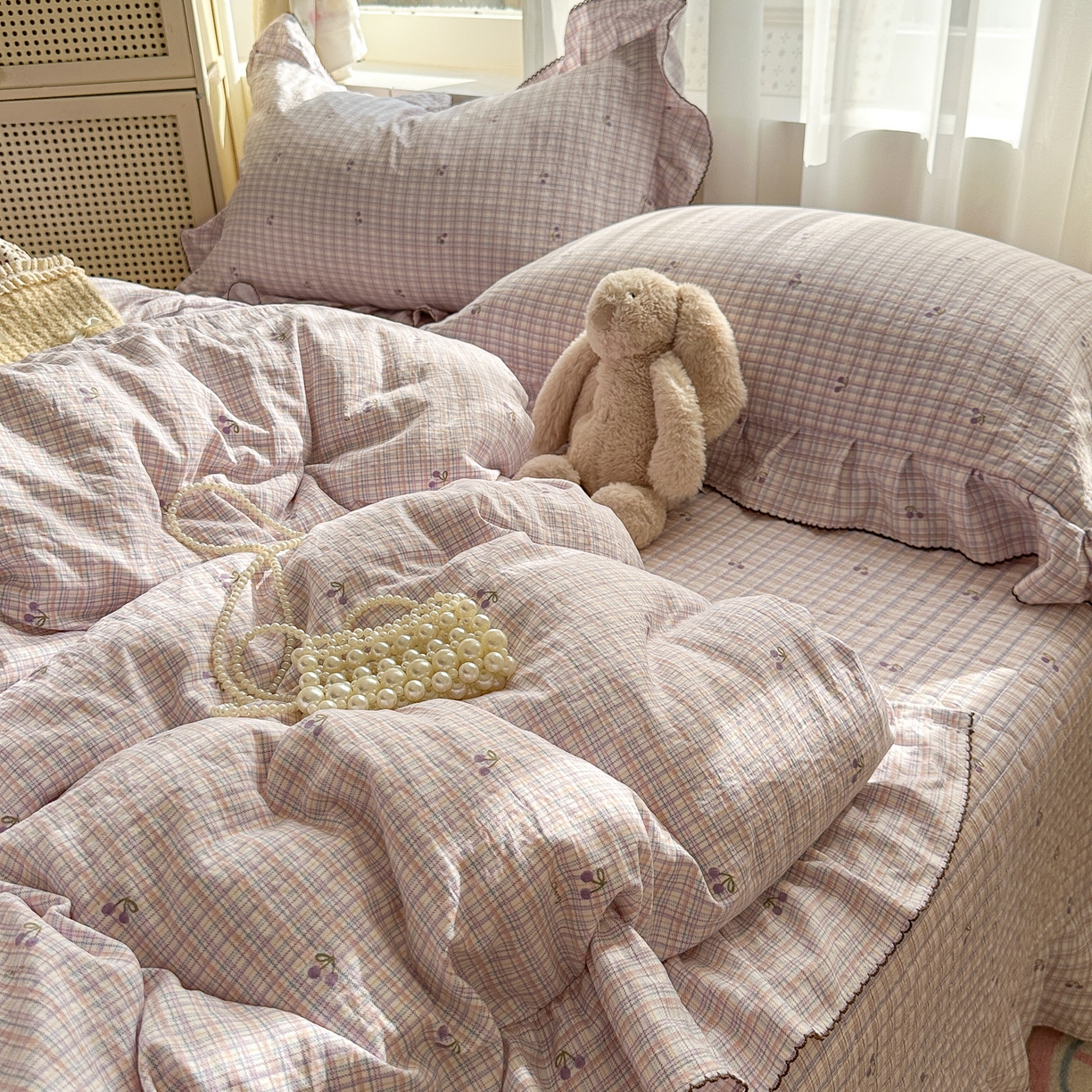 91家纺网 家纺一手货源 找家纺 欧尚 2025新款云柔棉床盖四件套 樱桃酱