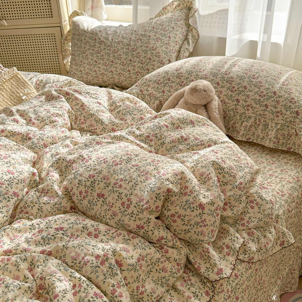 91家纺网 家纺一手货源 找家纺 欧尚 2025新款云柔棉床盖四件套 花枝语