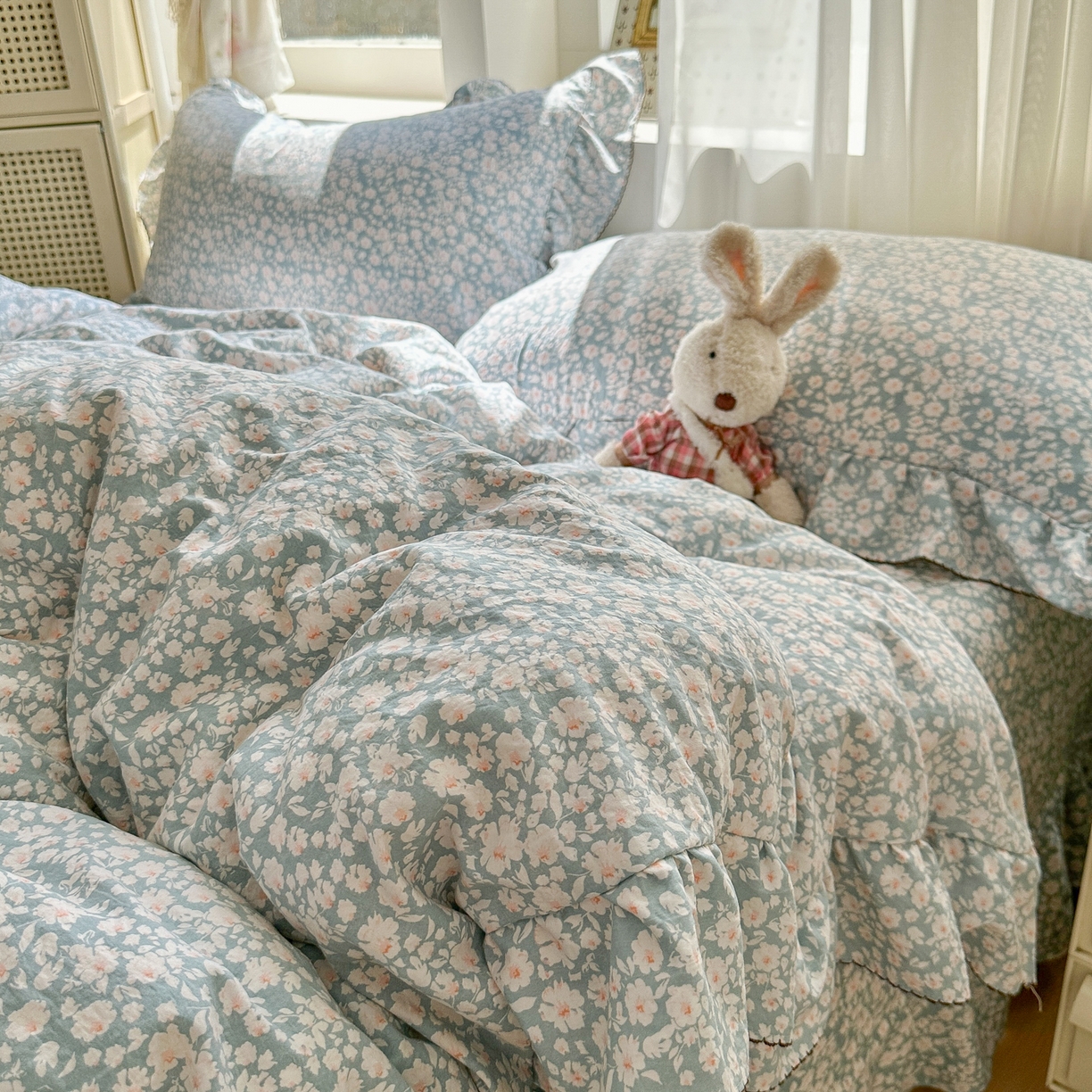 91家纺网 家纺一手货源 找家纺 欧尚 2025新款云柔棉床盖四件套 蓝郁