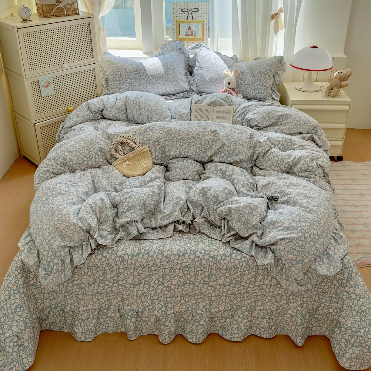 91家纺网 家纺一手货源 找家纺 欧尚 2025新款云柔棉床盖四件套 蓝郁