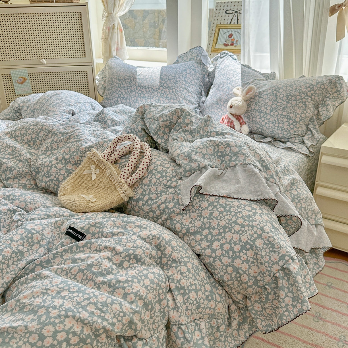 欧尚 2025新款云柔棉床盖四件套 蓝郁