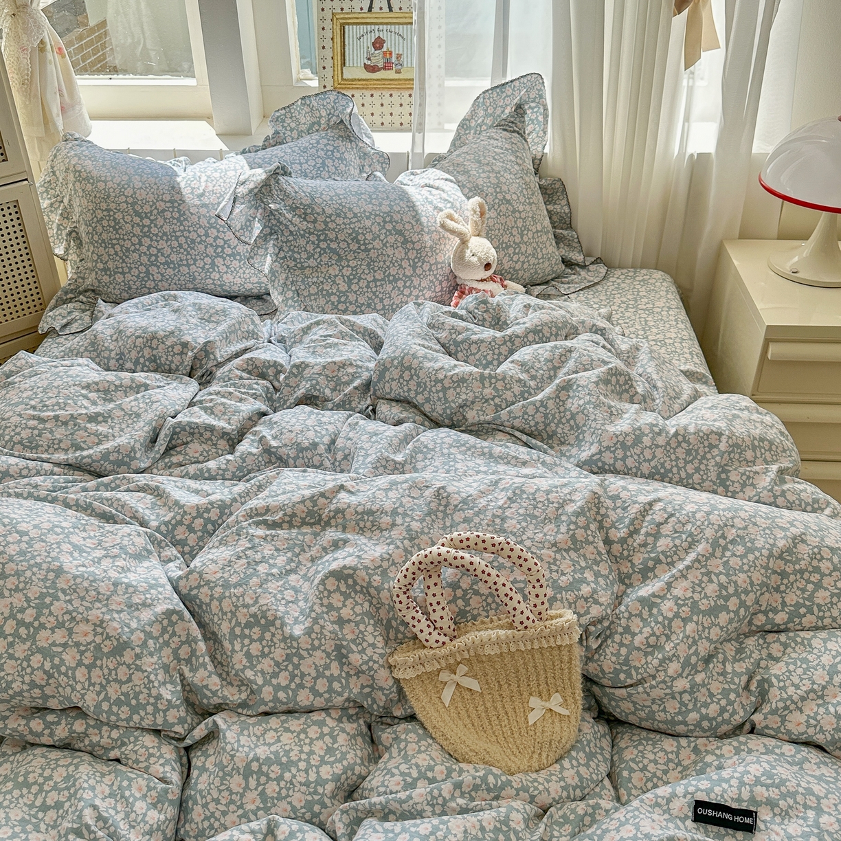 91家纺网 家纺一手货源 找家纺 欧尚 2025新款云柔棉床盖四件套 蓝郁