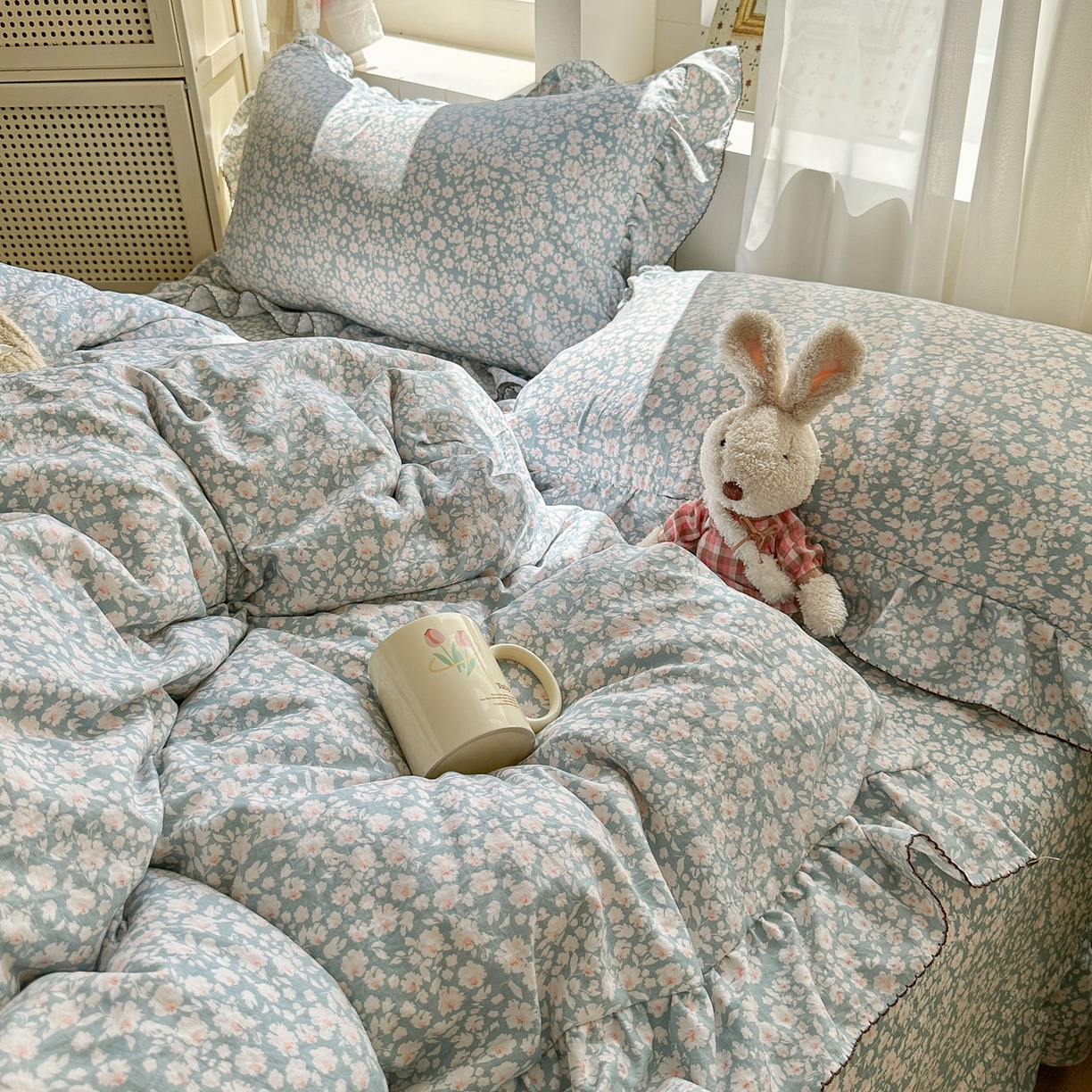 91家纺网 家纺一手货源 找家纺 欧尚 2025新款云柔棉床盖四件套 蓝郁