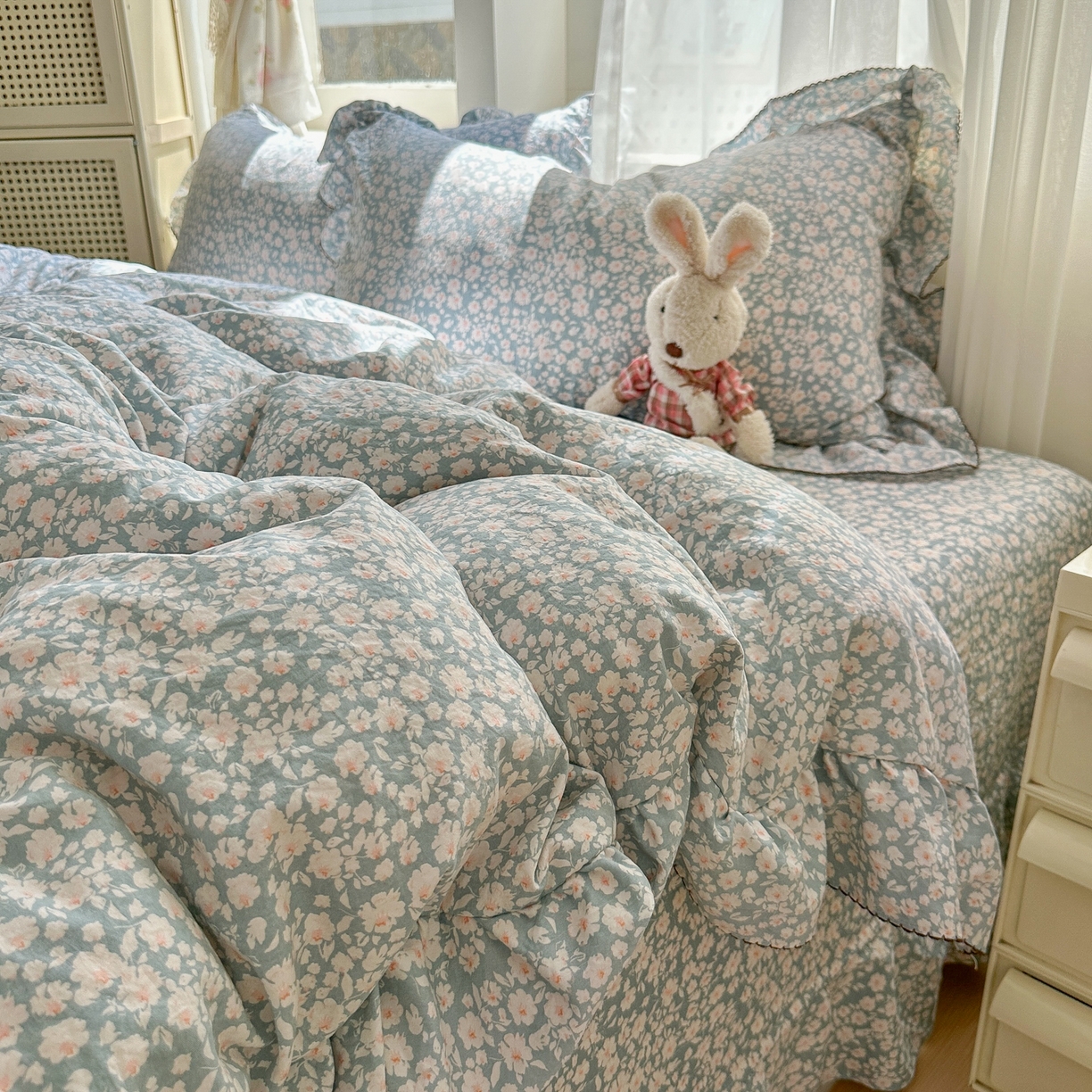 91家纺网 家纺一手货源 找家纺 欧尚 2025新款云柔棉床盖四件套 蓝郁