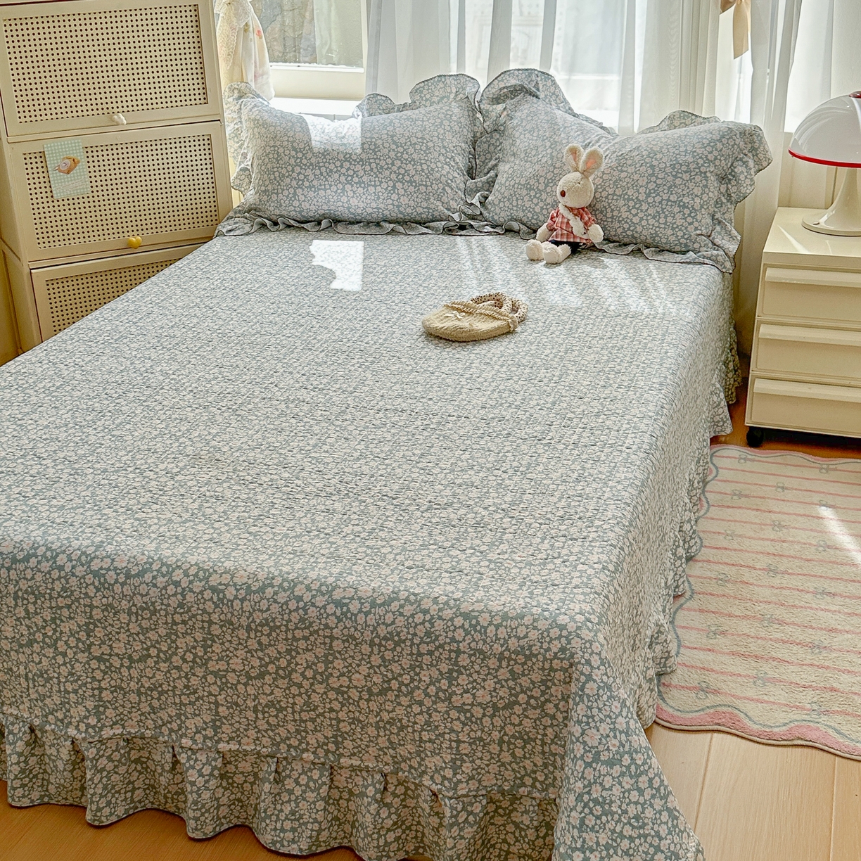 91家纺网 家纺一手货源 找家纺 欧尚 2025新款云柔棉床盖四件套 蓝郁