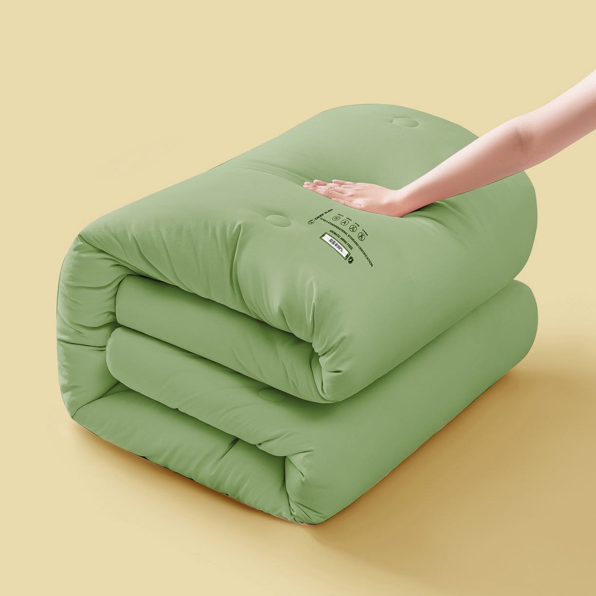 91家纺网 家纺一手货源 找家纺 品乐家纺 2025新款飞边大豆被烫画冬被被子被芯冬被 抹茶绿