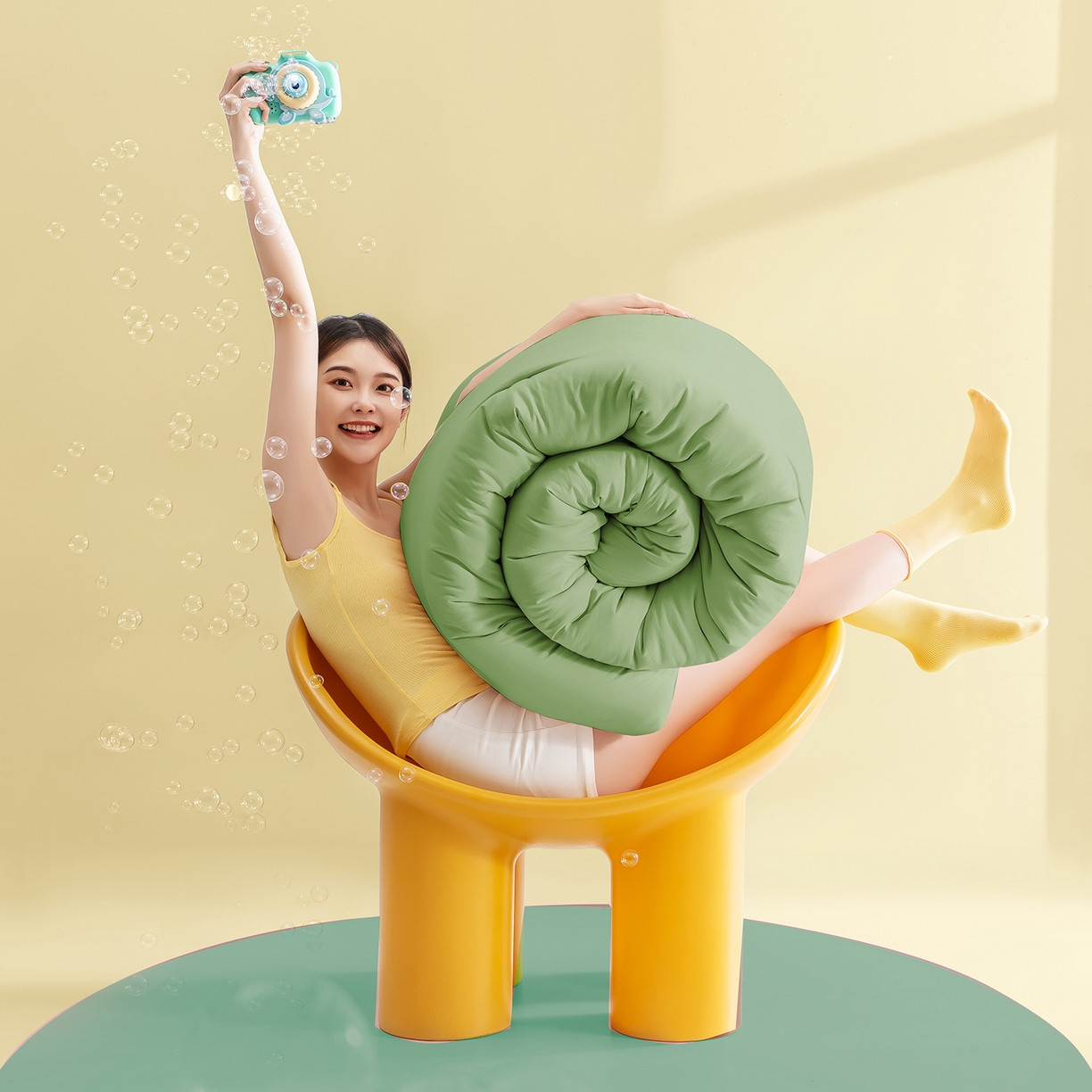 91家纺网 家纺一手货源 找家纺 品乐家纺 2025新款飞边大豆被烫画冬被被子被芯冬被 抹茶绿